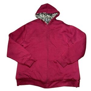 Hype Burgundy Cheetah Print Faux Fur Full Zip Hoodie Womens Size 3XL Plus